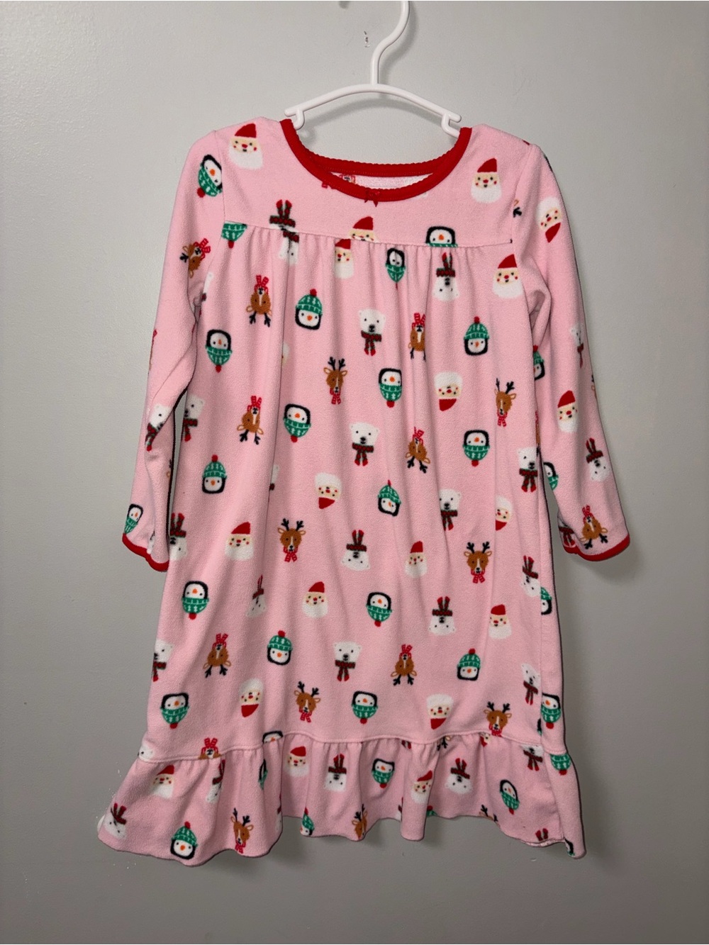 Carters Pink Fleece Christmas Nightgown Santa Reindeer Penguins Polar Bears 4T